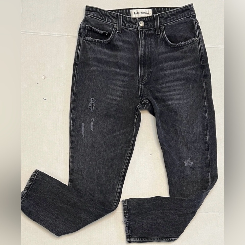 REFORMATION JULIA HIGH RISE CIGARETTE JEANS BLACK SIZE 28